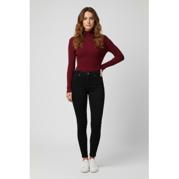 Kadın Bordo Boğazlı Triko Kazak