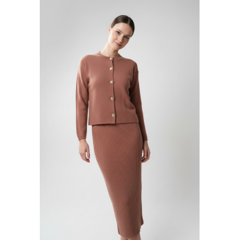 Kadın Hırka Elbise İkili Takım - Kiremit