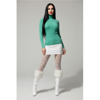 Mint Yeşili Fitilli Balıkçı Yaka Kadın Triko Kazak