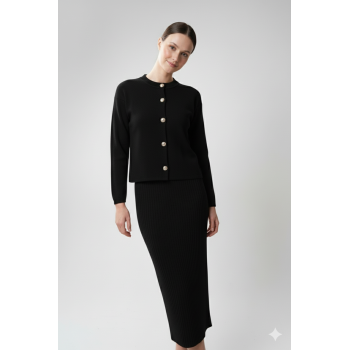 Kadın Hırka Elbise İkili Takım - Siyah