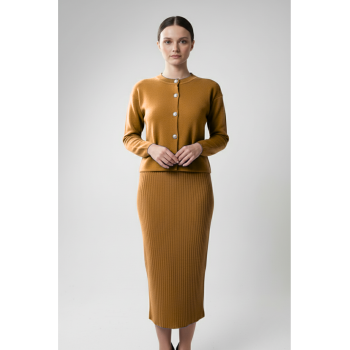 Kadın Hırka Elbise İkili Takım - Kahverengi