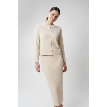 Kadın Hırka Elbise İkili Takım - Krem