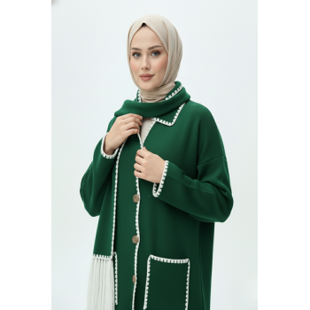 Kadın Nakış Detaylı Atkılı Yumuşak Ceket - Yeşil