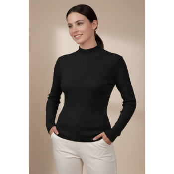 Kadın Siyah Balıkçı Yaka Bluz