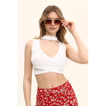 Kadın Beyaz Önü Açık Crop