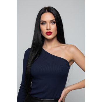 Lacivert Tek Omuz Uzun Kollu Kaşkorse Kadın Bluz