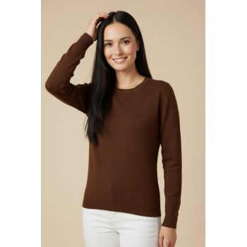Kadın Kahverengi Triko Yuvarlak Yaka Kazak