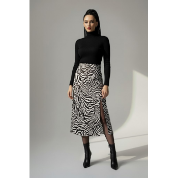 Kadın Zebra Desen Midi Boy Etek