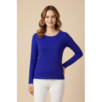 Kadın Viskon Bisiklet Yaka Koyu Mavi Bluz