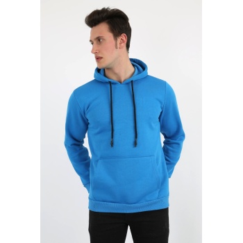 Üç İplik Şardonlu Kapşonlu Düz Erkek Günlük Sweatshirt