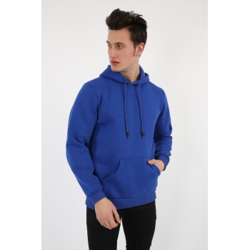 Üç İplik Şardonlu Kapşonlu Düz Erkek Günlük Sweatshirt