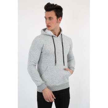 Üç İplik Şardonlu Kapşonlu Düz Erkek Günlük Sweatshirt