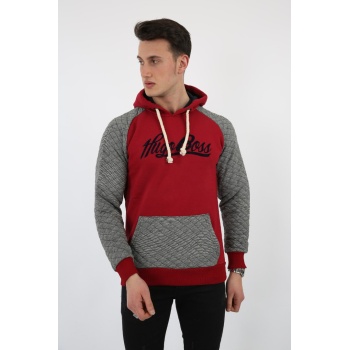 Üç İplik Şardonlu Kapşonlu Kanguru Cepli Baskılı Erkek Günlük Sweatshirt