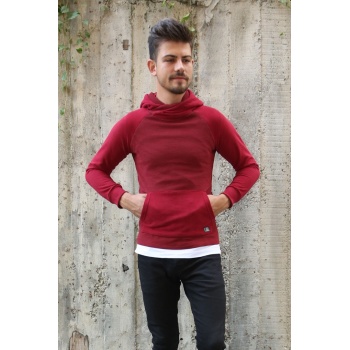 Üç İplik Şardonlu Kumaş Kapşonlu Kanguru Cepli Alttan Çıkmalı Erkek Günlük Sweatshirt