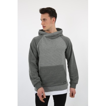 Üç İplik Şardonlu Kumaş Kapşonlu Kanguru Cepli Alttan Çıkmalı Erkek Günlük Sweatshirt
