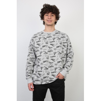 İki İplik Yazı Baskılı Oversize Erkek Günlük Sweatshirt