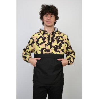 Yarım Fermuarlı Kamuflaj Desenli Kapüşonlu İnce Erkek Spor Günlük Mevsimlik Mont