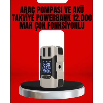 Dijital Ekranlı Araç Pompası Akü Takviye Powerbank 12.000 mAh