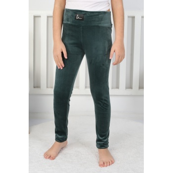 Likralı Kadife Kumaş Arma Detaylı Kız Çocuk Günlük Tayt