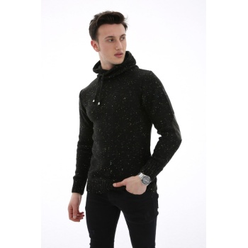 Erkek Düz Kırçıllı Kapşonlu Cepli Günlük Triko Kazak