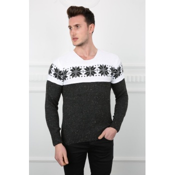 Erkek Kar Desenli Kışlık Kalın Günlük Triko Kazak