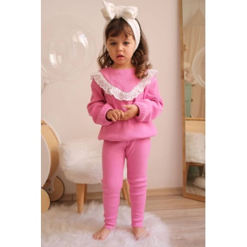 Kaşkorse Kumaş Güpürlü Günlük Kız Çocuk Takım