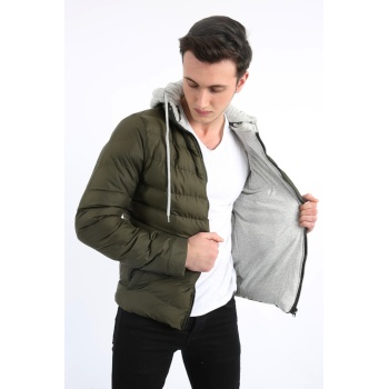 Çıkmalı Kapşonlu Yan Cepli Erkek Günlük Şişme Mont