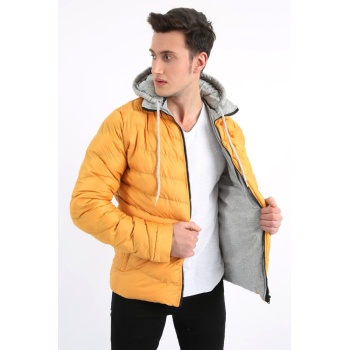 Çıkmalı Kapşonlu Yan Cepli Erkek Günlük Şişme Mont