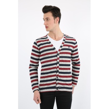 Düğmeli Çizgili Erkek Günlük Hırka