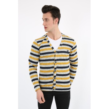 Düğmeli Çizgili Erkek Günlük Hırka