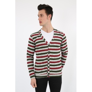 Düğmeli Çizgili Erkek Günlük Hırka