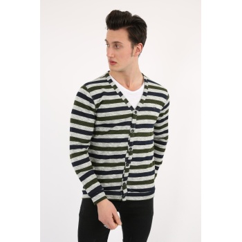 Düğmeli Çizgili Erkek Günlük Hırka