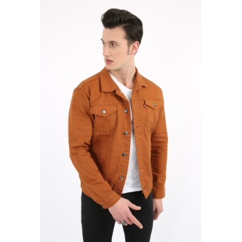 Düz Likralı Düğmeli Erkek Spor Günlük Kot Mont