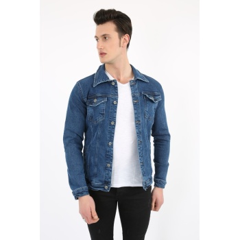 Düz Taşlamalı Likralı Düğmeli Erkek Spor Günlük Kot Mont