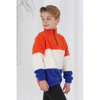 Full Polar Kumaş Yarım Fermuarlı Garnili Erkek Çocuk Günlük Sweatshirt
