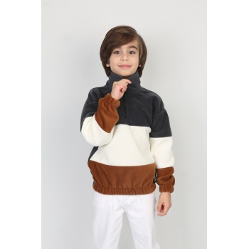 Full Polar Kumaş Yarım Fermuarlı Garnili Erkek Çocuk Günlük Sweatshirt