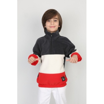 Full Polar Kumaş Yarım Fermuarlı Garnili Erkek Çocuk Günlük Sweatshirt