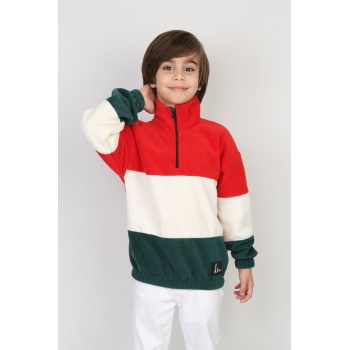 Full Polar Kumaş Yarım Fermuarlı Garnili Erkek Çocuk Günlük Sweatshirt