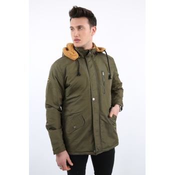 İçi Kürklü Çıkmalı Kapşonlu Çapraz Cepli Kalın Erkek Günlük Mont