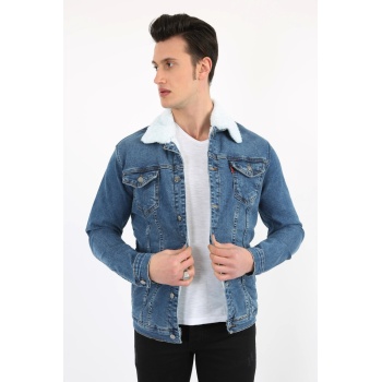 İçi Kürklü Çıtçıt Düğmeli Kalın Spor Erkek Günlük Kot Mont