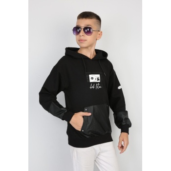 İki İplik Kapşonlu Baskılı Erkek Çocuk Günlük Sweatshirt