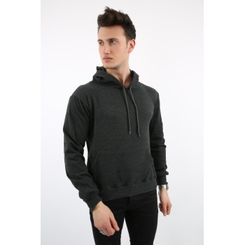 İki İplik Kapşonlu Kanguru Cepli Erkek Günlük Sweatshirt