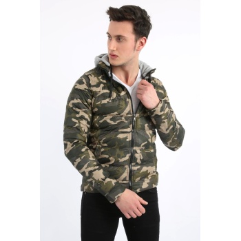 Kamuflaj Desenli Spor Erkek Günlük Şişme Mont