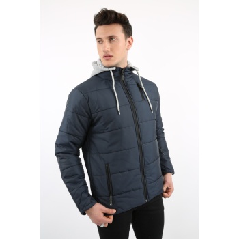 Kapşonlu Yan Cepli Erkek Günlük Şişme Mont