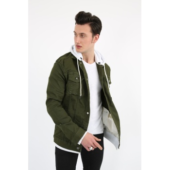 Kapüşonlu Alttan Çıkmalı Düğmeli Erkek Spor Günlük Kot Ceket