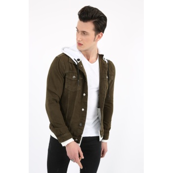 Kapüşonlu Alttan Çıkmalı Düğmeli Erkek Spor Günlük Kot Ceket