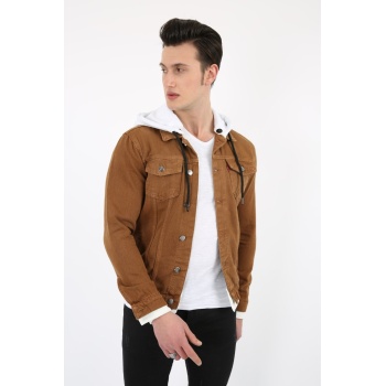 Kapüşonlu Alttan Çıkmalı Düğmeli Erkek Spor Günlük Kot Ceket