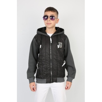 Üç İplik Kapşonlu Fermuarlı İçi Termal Erkek Çocuk Günlük Sweatshirt