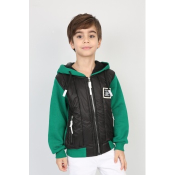 Üç İplik Kapşonlu Fermuarlı İçi Termal Erkek Çocuk Günlük Sweatshirt