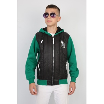 Üç İplik Kapşonlu Fermuarlı İçi Termal Erkek Çocuk Günlük Sweatshirt